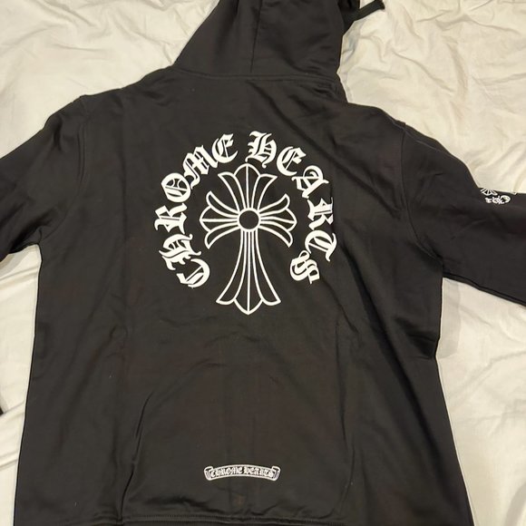 Chrome Hearts Black Horeshoe Cross Sleeve Zip Up Hoodie Size Large - Picture 3 of 5